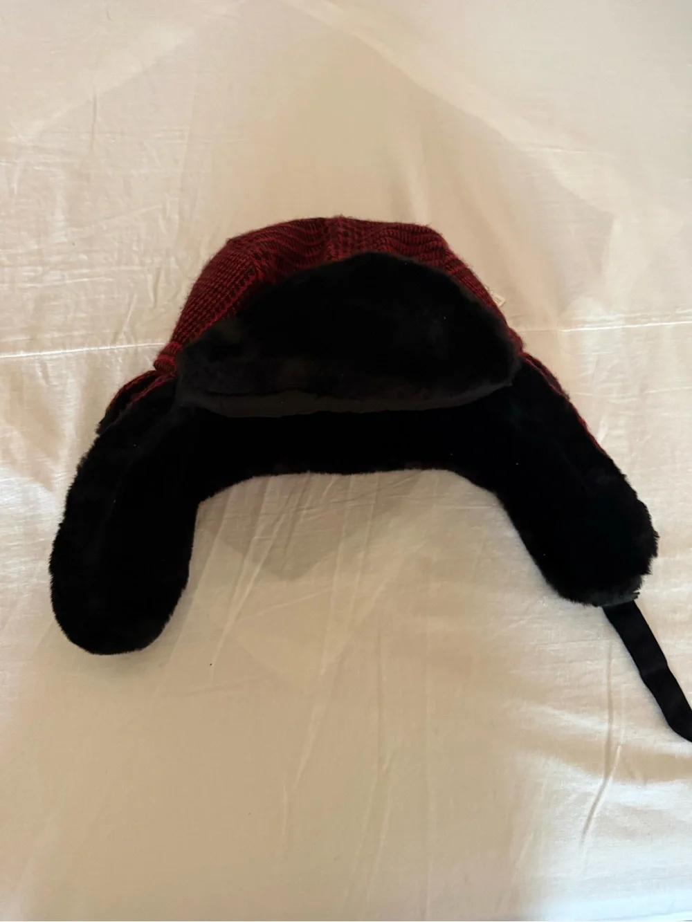 NWT Kids Red Plaid Trapper Hat with Faux Fur Lining
